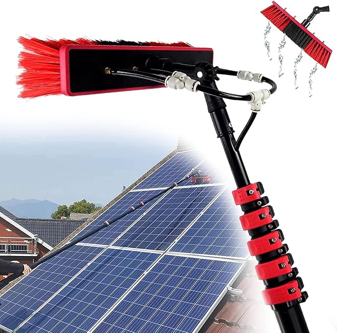 Telescopic Cleaning Brush, Multi-Purpose Water Spray Brush, Solar Panel Cleaning Equipment, Telescopic Hydrocleaner, 3.6m-10.8m, Roof Cleaning Tools Window Cleaner Kit,24ft/7.2m-35cmBrushhead