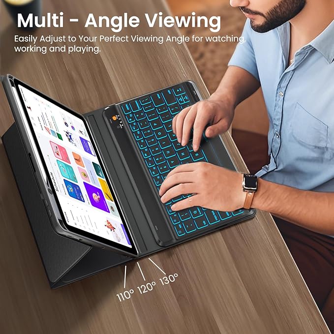 OPAKIT Keyboard Case for iPad Air 5th/4th Pro 11 inch, 7-Color Backlit Detachable Wireless Keyboard Case with Pencil Holder, Stand Folio Cover for Gen 2020/2022, Pro 4th/3rd/2nd/1st Gen, Black
