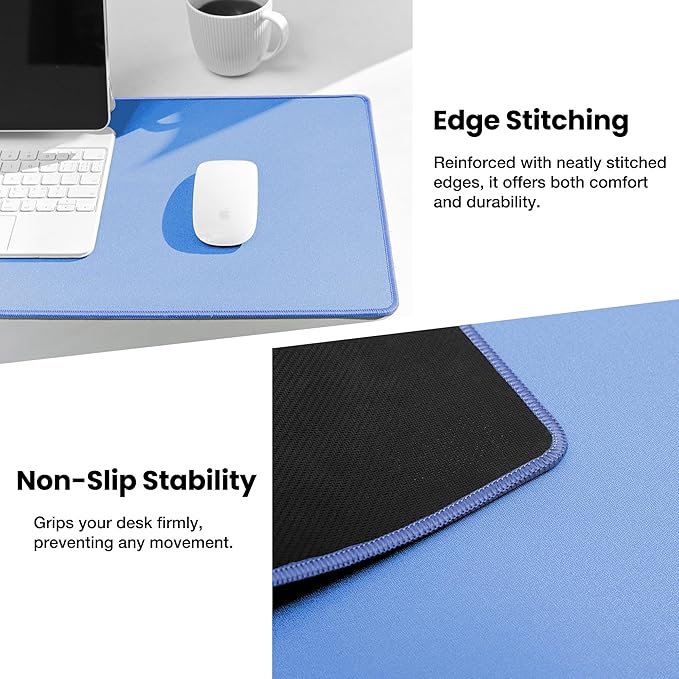 ALOANES Blue Waterproof Desk Mat, Large Mouse Pad with Extended Mouse Mat, with Anti Slip Base, Stitched Edge, Grain Jacquard Surface, Perfect for Gamer, Office& Home XL (31.50"x11.81"x0.12")