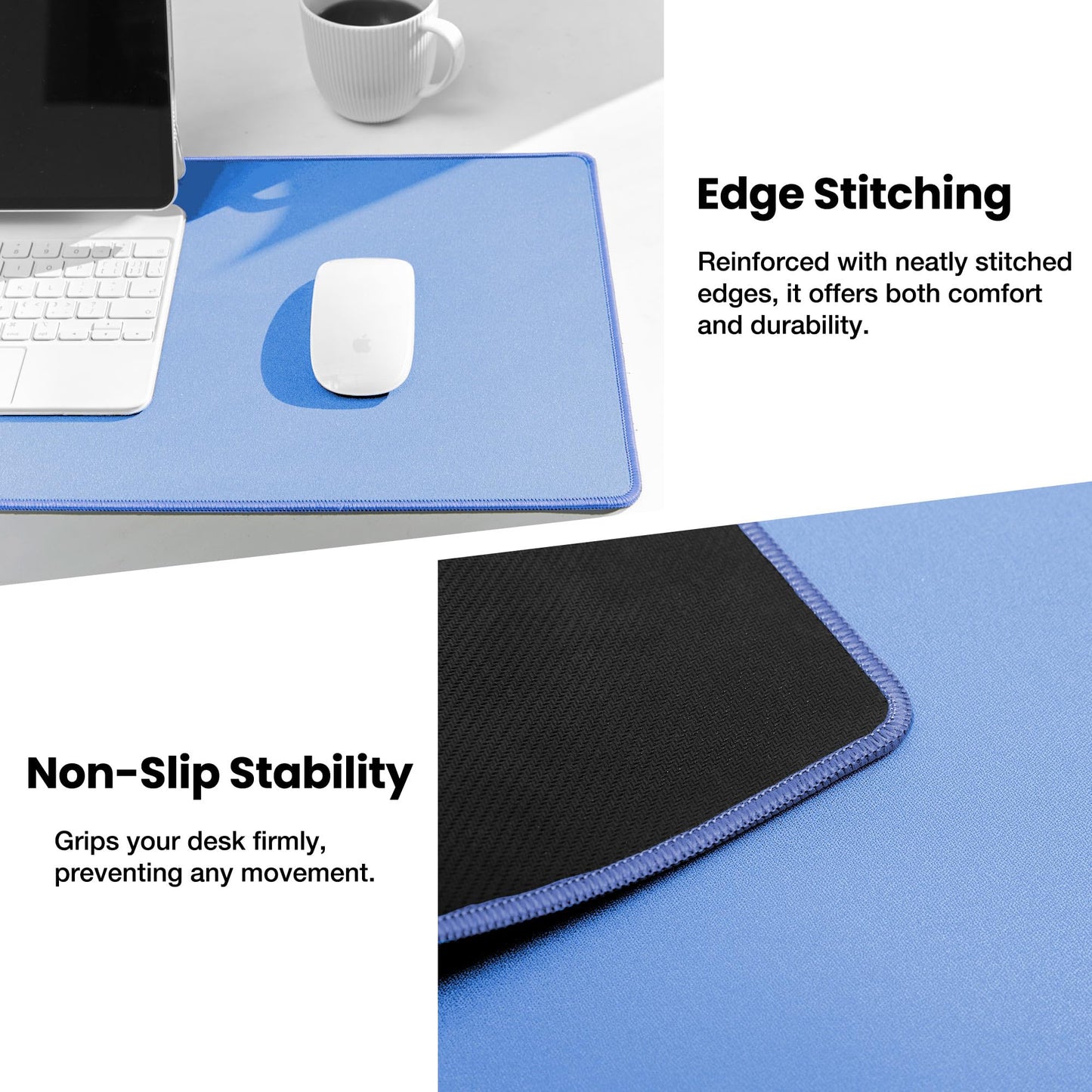 ALOANES Blue Waterproof Desk Mat, Large Mouse Pad with Extended Mouse Mat, with Anti Slip Base, Stitched Edge, Grain Jacquard Surface, Perfect for Gamer, Office& Home XL (31.50"x11.81"x0.12")