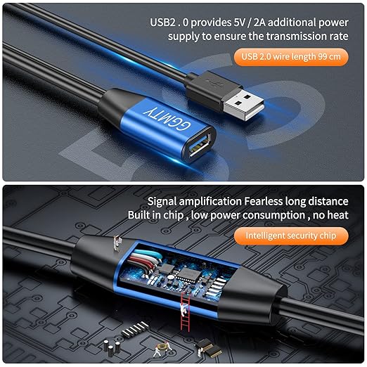 GGMTY USB 2.0 Type A Male to A Female Active Repeater Extension Cable 100 ft, High Speed 480 Mbps