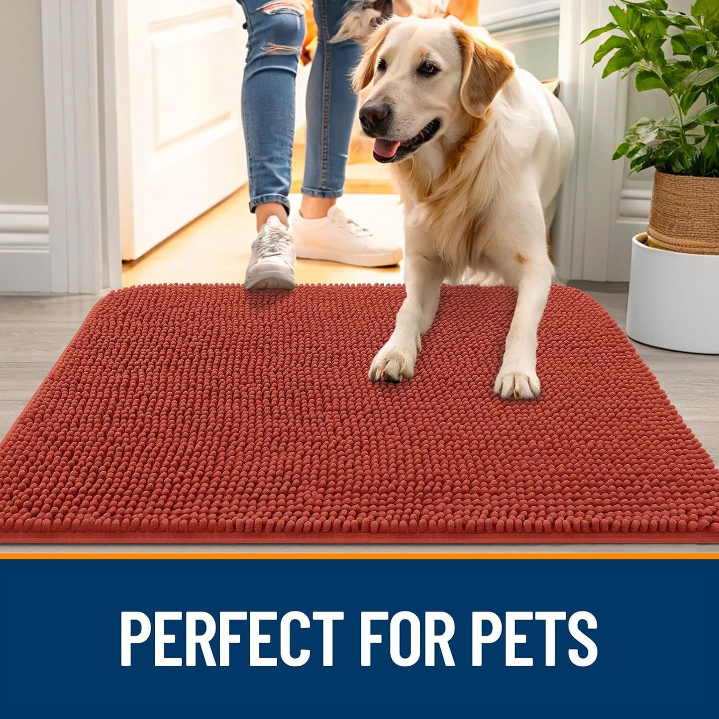 OLANLY Dog Door Mat - Absorbent Non-Slip Washable Mat for Muddy Paws | 70x35, Maple Red
