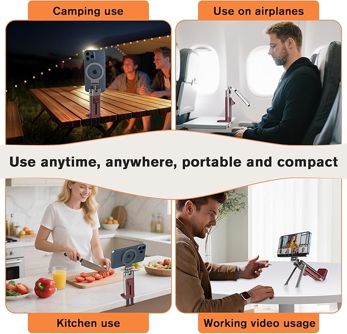 YAGHVEO Airplane Phone Holder Travel Essentials for Women,Magnetic Phone Holder for Plane Tray Table & Luggage Handle,Travel Sized 360° Rotation Foldable Desk Phone Stand for Long Flight Mother's Day