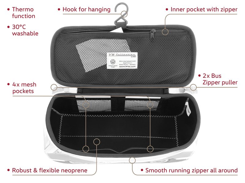 BRISA VW Collection - Volkswagen Neoprene Universal Makeup Cosmetics Toiletry Travel Pharmacy Bag in T1 Bus Design (Petrol/Brown) (Large (11.8 x 5.5 x 4.7 inches))