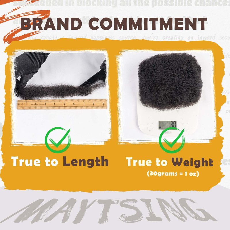 Maytsing Afro Kinkys Bulk 100% Human Virgin Hair - 8inch,3oz/90g,Natural Black - 4C Texture - for Dreadlocks, Loc Repair, Twists, Braids - Can Be Bleached and Dyed to Honey Blond Color