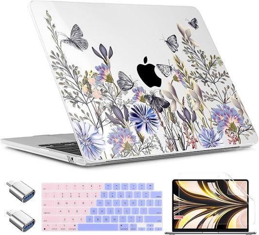 TWOLSKOO for MacBook Air 15 inch Case 2026 2025 2024 2023 Release M5 A3448 M4 A3241 M3 A3114 M2 A2941, Plastic Hard Shell & Screen Protector & Keyboard Cover & Type C Adapter, Garden Flower