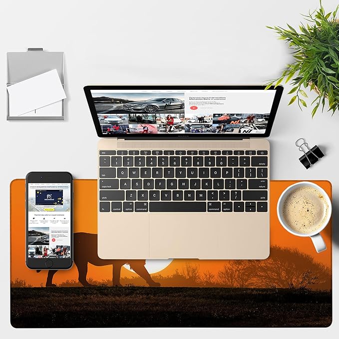 NITAHHHY Large Mouse Pad Lion Silhouette Gaming Desk Pad Computer Keyboard Non-Slip Waterproof Mouse Mat with Rubber Base and Stitched Edges Entertainment Office Writing Desk Mat 35.4 x 15.7 Inches