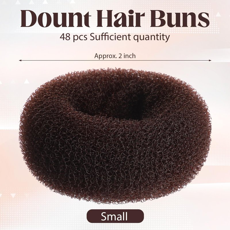 XunYee 48 Pcs Hair Donut Maker, Brown Large Hair Bun Rings for Ballet Style, Bulk Doughnut Shaper for Women and Girls (2.3 Inch)