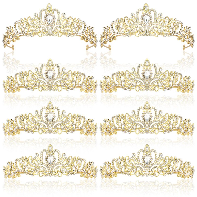 CIEHER 8 PCS Gold Crowns for Women, Crystal Queen Crown Princess Tiaras for Prom Birthday Party Halloween Costume