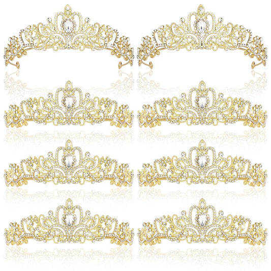 CIEHER 8 PCS Gold Crowns for Women, Crystal Queen Crown Princess Tiaras for Prom Birthday Party Halloween Costume