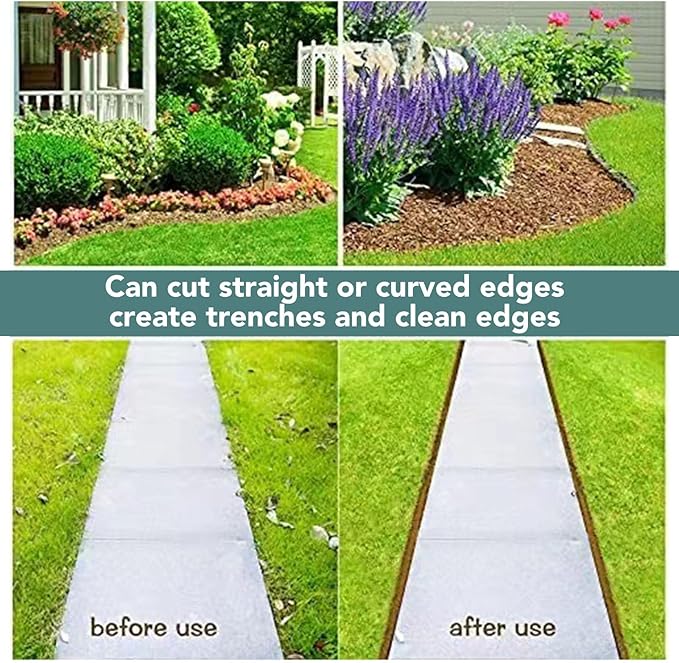 Hilitand Half Moon Lawn Edger Manual Edger Stainless Steel Lawn Edging Tool with T Handle for Garden Flower Bed Sidewalk Driveway