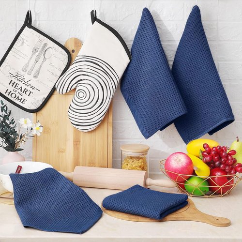 Homaxy Kitchen Dish Cloths - 100% Cotton Waffle Weave, Ultra Soft & Absorbent, 12x12 Inches, Navy Blue, 18-Pack