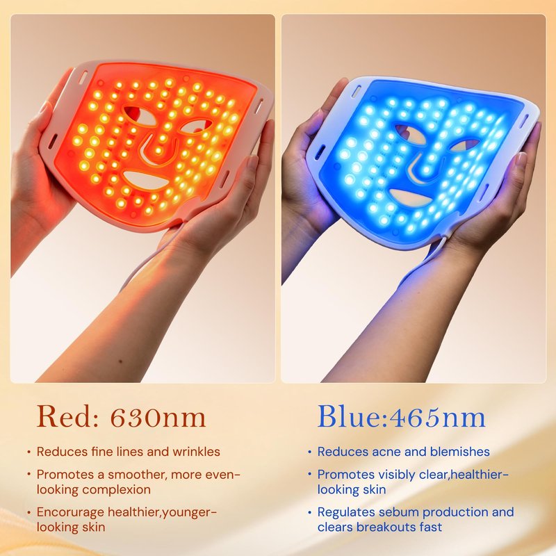 SMOOTHPRO Red Light therapy Mask for Face Wrinkles,Silicone Portable Led Facial Mask Light Therapy for Full Face Even Skin Tone,Fine Lines&Wrinkles,10- Min Treatment,Wired