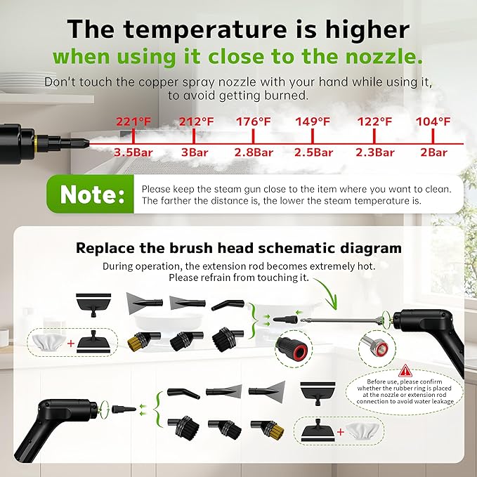 Pressurized Handheld Steam Cleaner 2500W, 54oz Large-Capacity Steamer with 3-Level Adjustable Steam, 15s Heat-Up & 15Pcs Accessories â for Car, Tile, Grout, Couch, Floor, Bed, Dirt, Furniture