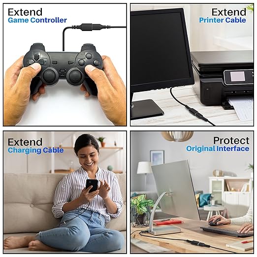 3 Pack USB Extension Cable 10 FT, USB 2.0 Type A Male to Female Extender Cord Adapter, Compatible with Printer, Keyboard, Mouse, Flash Drive, Hard Drive, Controller, Black Cable with 5 Cable Ties