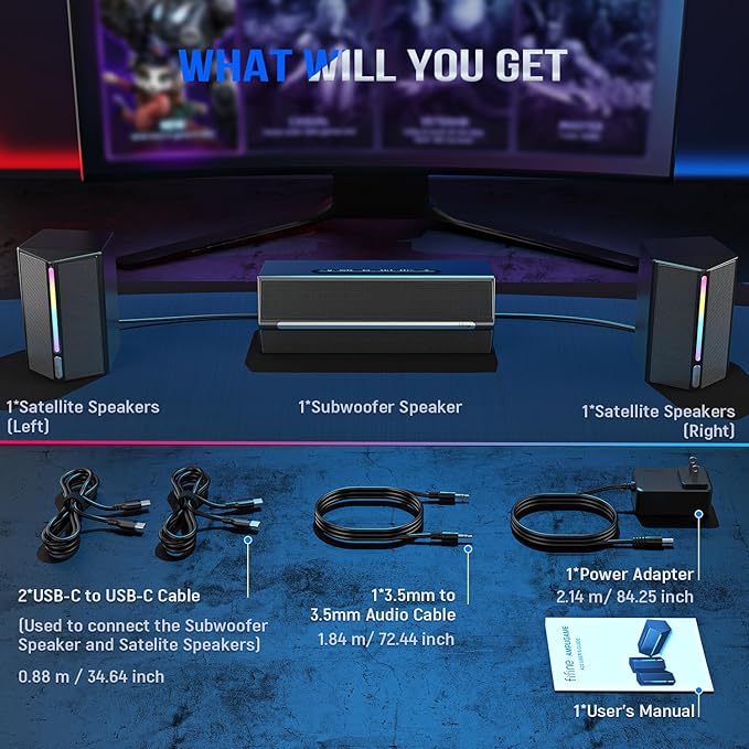 FIFINE 2.1 Computer Speakers with Subwoofer, Gaming Speaker for PC with RGB & Bluetooth, Volume Control & 3.5mm Aux Input, AC Powered Desktop Speakers for Monitor TV Mobile - AmpliGame A22