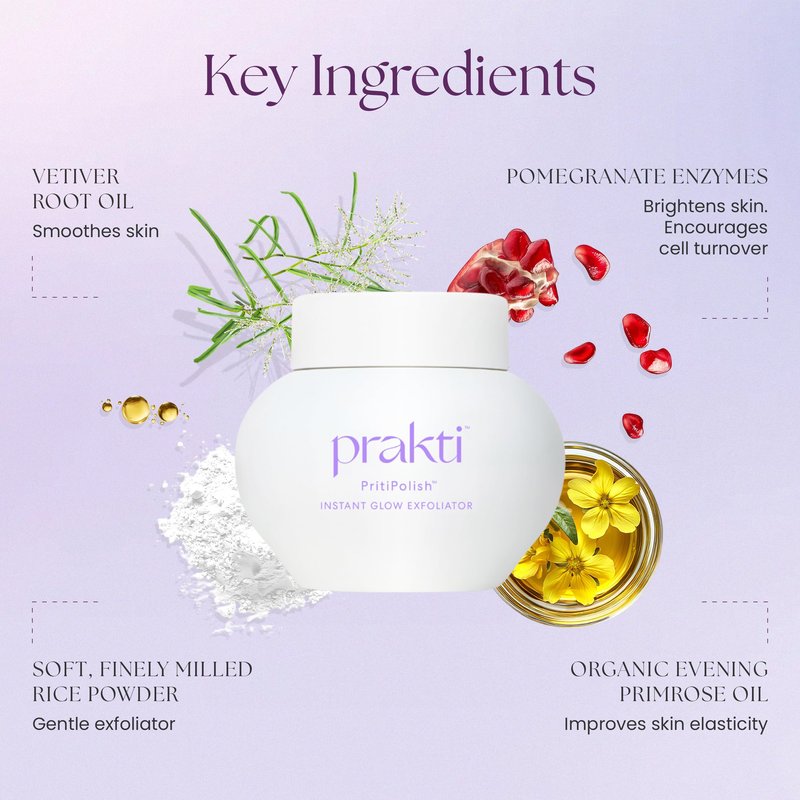 Prakti PritiPolish Instant Glow Exfoliator, Gentle Facial Scrub Clears & Minimizes Pores, Instantly Smooths & Softens with Natural AHAs, 1 oz