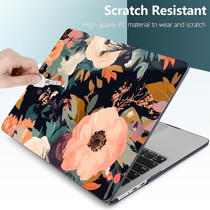 TWOLSKOO for MacBook Air 13 inch Case M5 2026 M4 2025 M3 M2 2024-2022 A3449 A3240 A3113 A2681, Plastic Hard Shell & Keyboard Cover & Type C for MacBook Air 13.6 inch Case, Bright Abstract Flowers