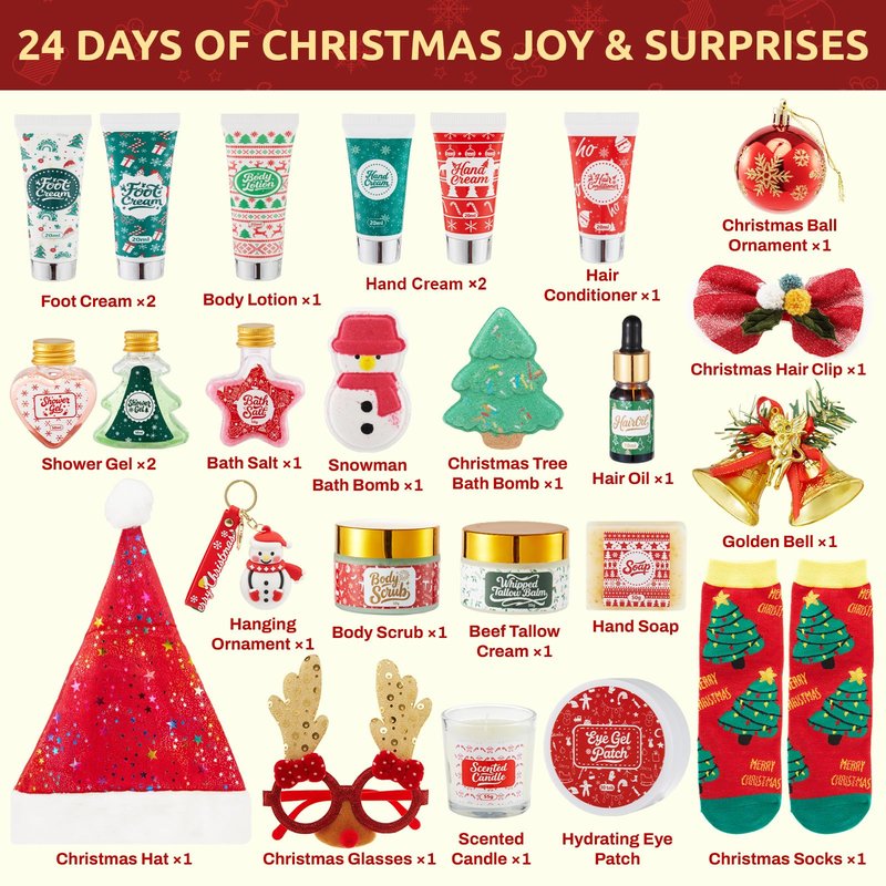 CADDISE Advent Calendar 2025-24 Days of Christmas Countdown Calendar, Skincare Gift Set, Self Care Beauty Gifts, Christmas Spa Gift Box for Teen Girls and Women