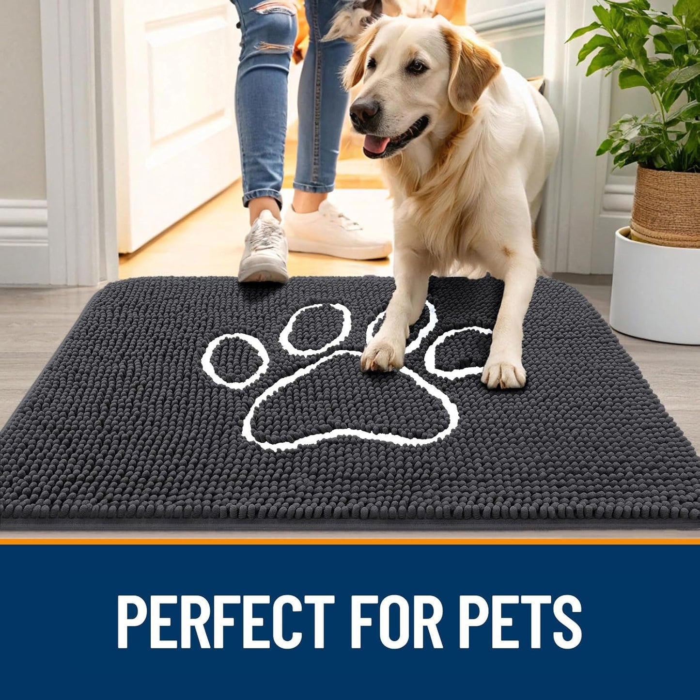 OLANLY Dog Door Mat - Absorbent Non-Slip Mud Mat for Muddy Paws | Quick Dry Chenille, 59x32, Dark Grey