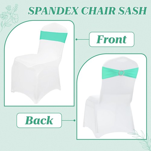 MDS Spandex Chair Sashes - Pack of 200 Elastic Stretch Bows with Buckle Slider for Wedding Decor - Sea Green