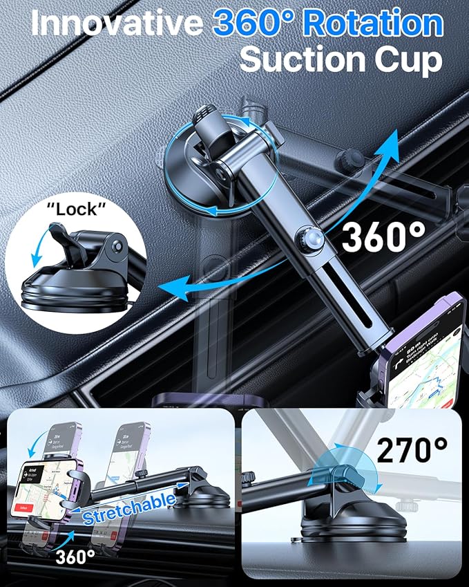 [True Upgrade for Safety] YRU Car Phone Holder Mount [Patent & Military-Grade]Dashboard Cell Phone Holder for Car Vent Windshield Phone Stand for iPhone 17 16 15 14 13 Pro Max Truck Samsung, Dark Blue