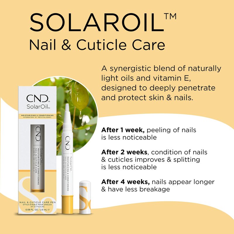 CND SolarOil Cuticle Oil, Natural Blend Of Jojoba, Vitamin E, Rice Bran and Sweet Almond Oils, Moisturizes and Conditions Skin, 0.08 oz