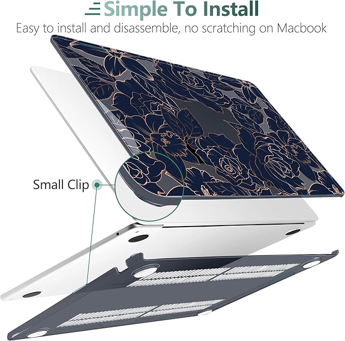TWOLSKOO for MacBook Air 13 inch Case M5 2026 M4 2025 M3 M2 2024-2022 A3449 A3240 A3113 A2681, Plastic Hard Shell & Keyboard Cover & Screen Film for MacBook Air 13.6 inch Case, Elegant Roses