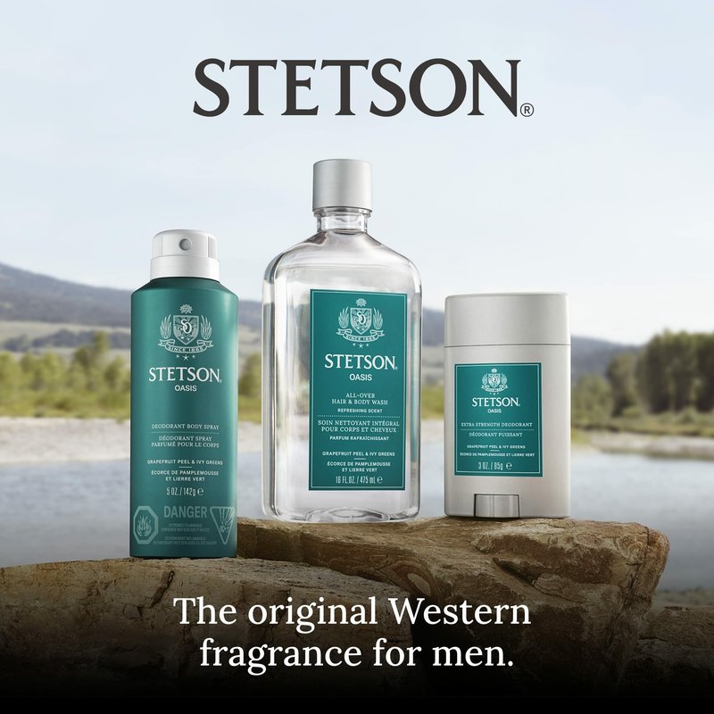 SCENT BEAUTY STETSON Personal Care All Over Hair & Body Wash Moisturizing Body Wash & Shampoo - 16 oz - 3 Pack - Oasis