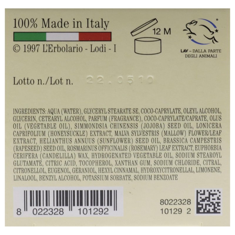 LErbolario Perfumed Body Cream, Honeysuckle, 5.7 oz - Body Lotion - With Extracts of Jojoba Oil - Floral Citrus Scent - Moisturizing - Cruelty-Free