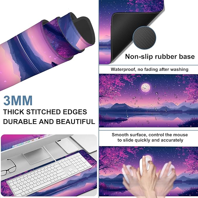 NITAHHHY Gaming Desk Pad Large Extra Length Starry Sky Full Moon Mouse Pad Keyboard Laptop Non-Slip Waterproof with Rubber Base Thick Stitched Edge Mouse Mat for Office Home 35.4 x 15.7 Inches