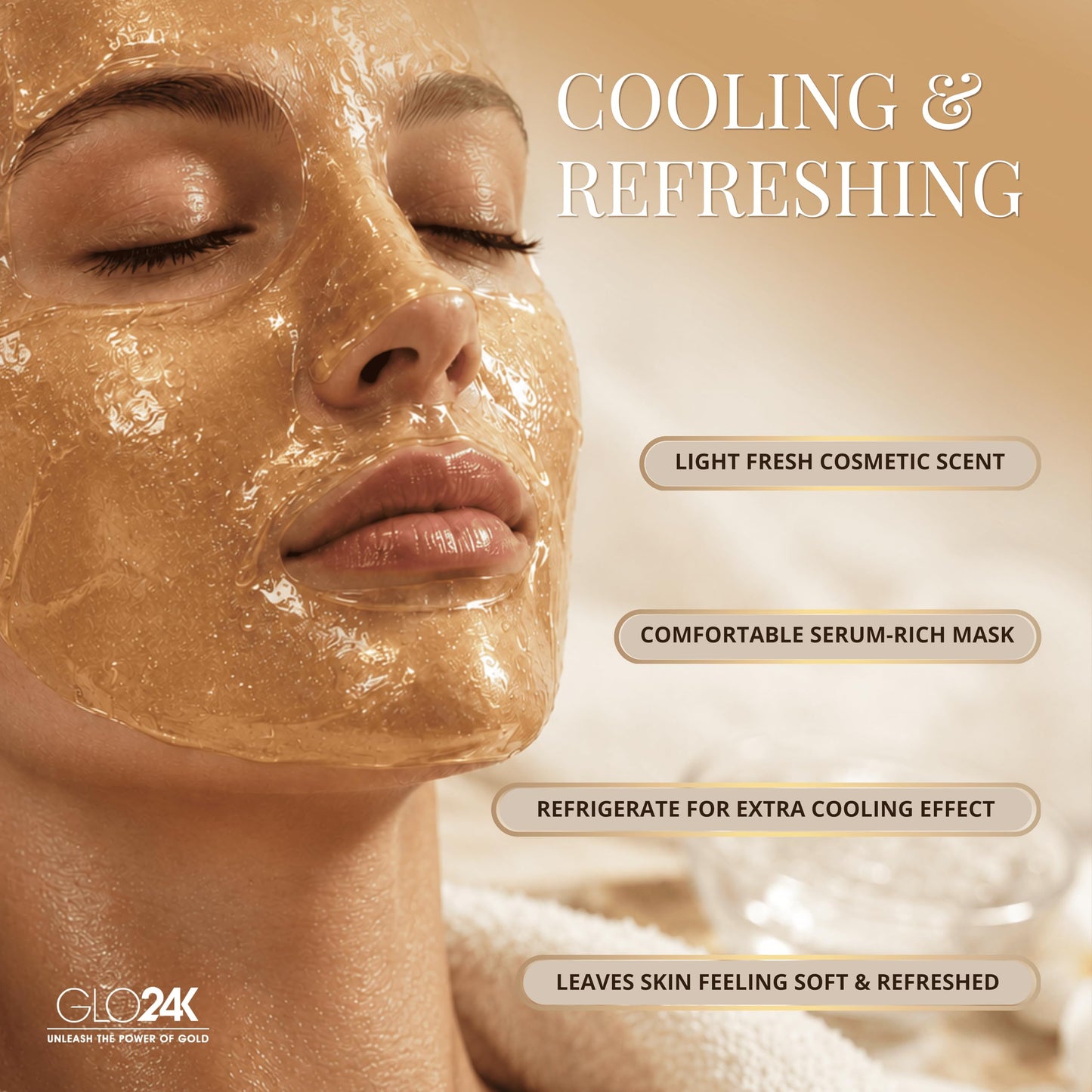 GLO24K Collagen Face Mask – 24K Gold Face Mask, Hydrating Facial Mask with Hyaluronic Acid, Anti Aging Face Mask, Gold Hydrogel Mask for Skin Care, 5 Pack