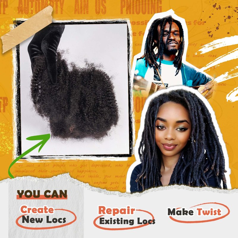 Maytsing Afro Kinkys Bulk 100% Human Virgin Hair - 8inch,3oz/90g,Natural Black - 4C Texture - for Dreadlocks, Loc Repair, Twists, Braids - Can Be Bleached and Dyed to Honey Blond Color