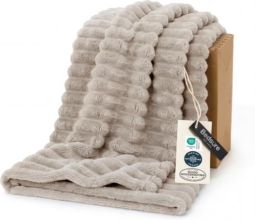 Bedsure GentleSoft Throw Blanket - Cozy Beige Fleece Blanket for Couch | 50x70 Inches