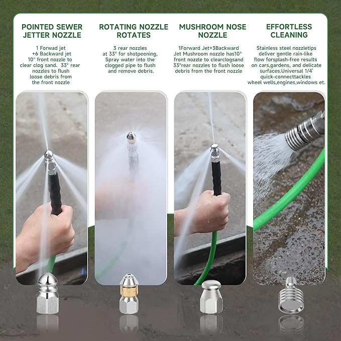 Sewer Jetter Kit for Pressure Washer 150FT â 5800PSI High-Pressure Drain Cleaner, M22 & 1/4'' NPT Universal Fit, Unclog Gutters & Sewer Lines, Durable Jetter Hose for Homeowners & DIYers