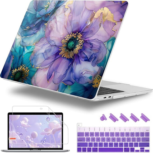 Lepeoac for MacBook Pro 16 inch Case 2019 2020 Release Model A2141, Plastic Hard Shell Cover with Keyboard cover & Screen Protector for MacBook Pro 16 inch with Touch Bar & Touch ID, Fluid Art Flowers