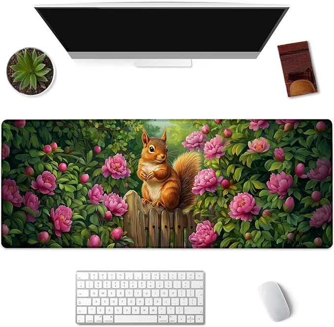 Kibue Squirrel Gaming Mouse Pad Extended Desk Computer Keyboard Laptop Mouse Pads for Gaming Home Office Work, Large Long Desk Mat Mousepad with Non-Slip Rubber Base 31.5×11.8inch(19)