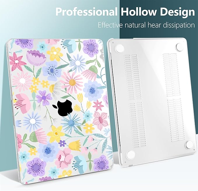TWOLSKOO for MacBook Air 13 inch Case M5 2026 M4 2025 M3 M2 2024-2022 A3449 A3240 A3113 A2681, Plastic Hard Shell & Keyboard Cover & Type C for MacBook Air 13.6 inch Case, Spring Blooms