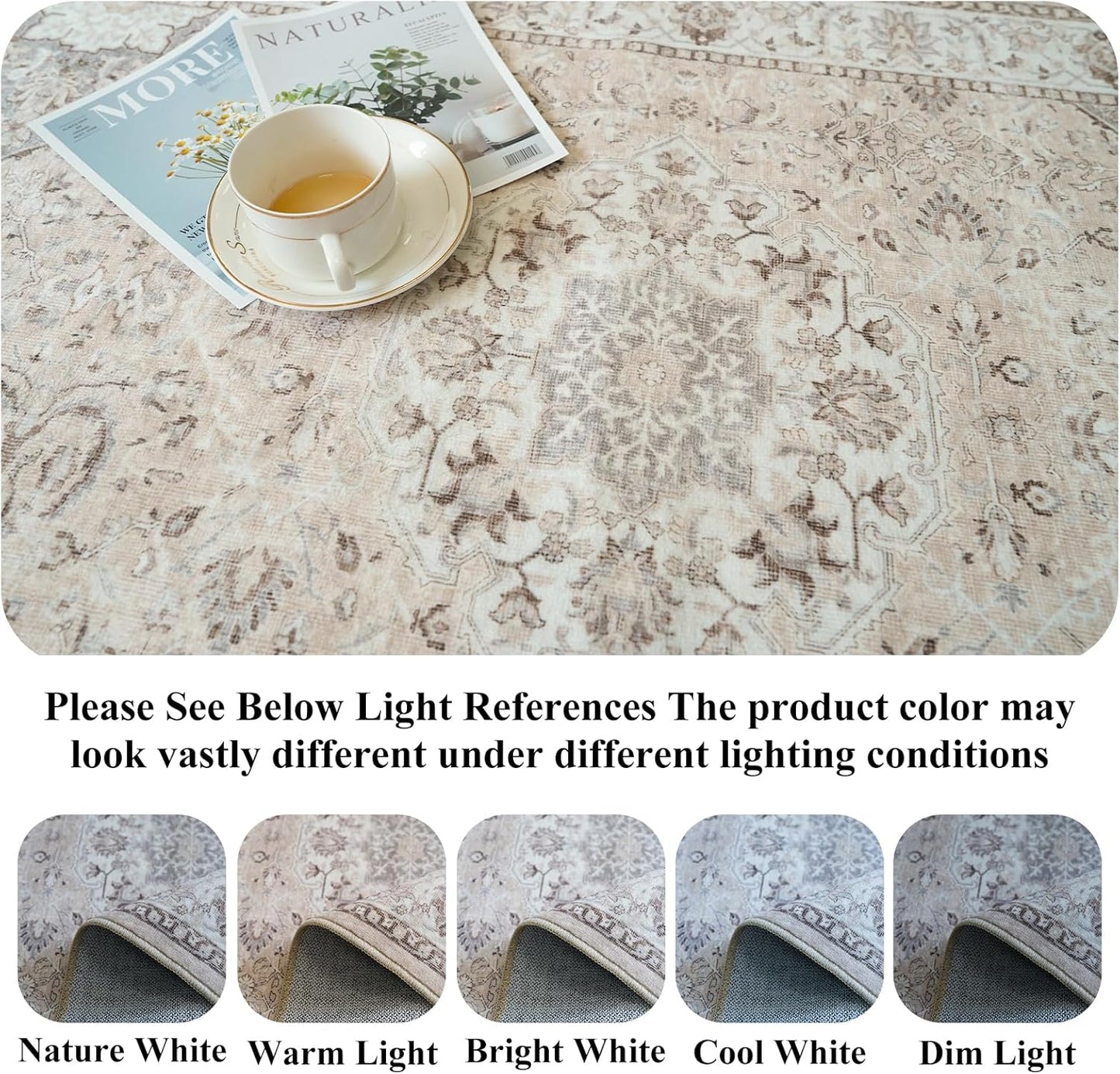 Vintage Washable Hallway Runner Rug by [Brand Name] - Ultra Soft Non-Slip Design | 3x18 Feet, Beige