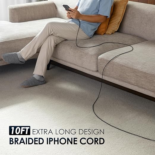 Extra Long iPhone Charger Cord 10FT 2Pack, Apple MFi Certified USB A to Lightning Cable Braided Fast Charging Cord Compatible with iPhone14/13/12/11 Pro Max/XS Max/SE/XR/X/8 Plus/7/6/5, iPad - Black