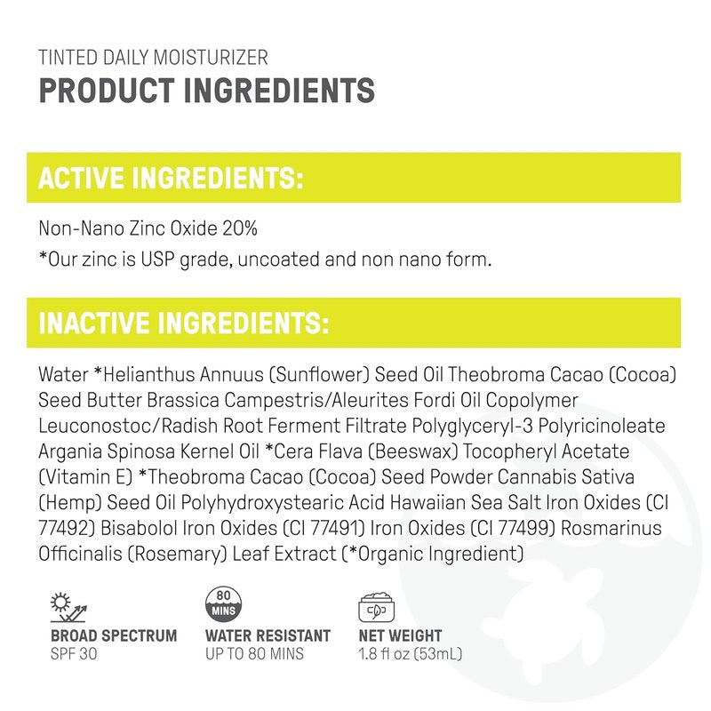 Raw Elements Tinted Daily Face Moisturizer - All-Natural Mineral Sunscreen | SPF 30, Reef Safe, 1.8oz