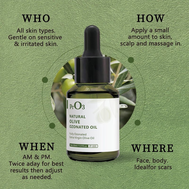 PrO3 Fully Ozoneted Olive Oil-100% Pure Ozone Oil-1 OZ-Glass Dropper Bottle-Organic Natural for Skin Care Essence Oil- Rich in Reactive Oxygen.