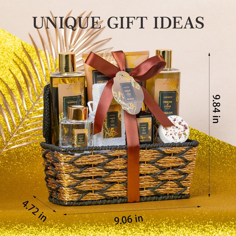Spa Set for Women & Mens Gift, Relaxing Gifts for Men, Father's Day Gifts for Men Dad with 14PCS Charcoal & Cedar Scents Spa, Includes Bubble Bath, Shower Gel, Body Butter, Spa Kit for Mans Gift Set