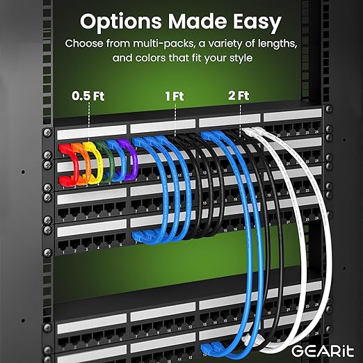 GEARit Cat 6 Ethernet Patch Cables 0.5 ft Yellow (Cat 6 Ethernet Cables 0.5 ft 24-Pack), High Speed 24AWG 10Gbps RJ45 Snagless Gold-Plated, Ethernet Cable for Router, Switch, PC, PS5 Gaming, Server