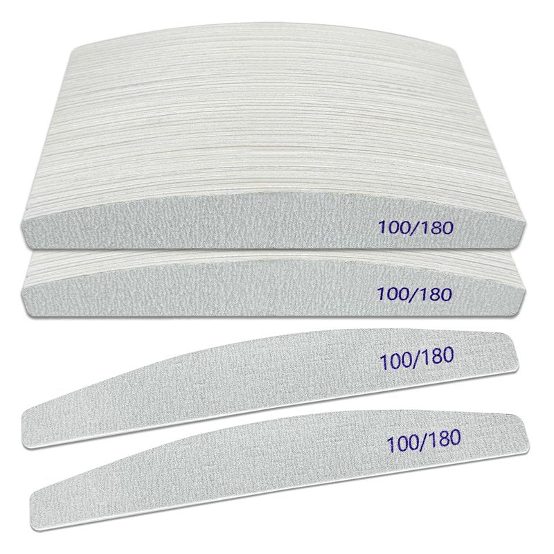 Nail Files (100 Pack), 100/180 Grit Wooden Emery Board Nail File Double Sided Wood Emory Fingernail Files for Natural Nails Professional Reusable Manicure Pedicure Curved