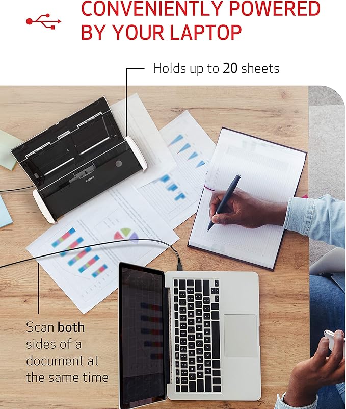 Canon imageFORMULA R10 - Portable Document Scanner, USB Powered, Duplex Scanning, Document Feeder, Easy Setup, Convenient, Perfect for Mobile Users, White