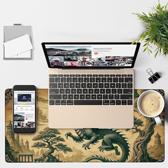 NITAHHHY Vintage-Style Dragon Gaming Mouse Pad 3mm Thick Stitched Edge Waterproof Non-Slip Large Computer Keyboard Mouse Mat,Suitable for Office Entertainment Decorative Desk Pad 35.4 x 15.7 Inches