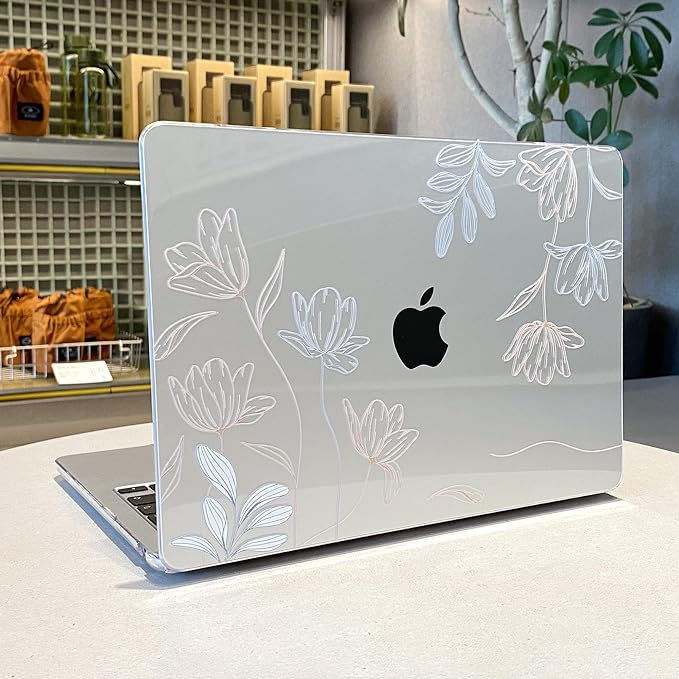 MEEgoodo Case for M5/M4/M3/M2 MacBook Air 13 inch 2026 2025 2024 2022, Fit Model A3449/A3240/A3113/A2681, Case Compatible with MacBook Air 13.6-inch, Engraving Floral