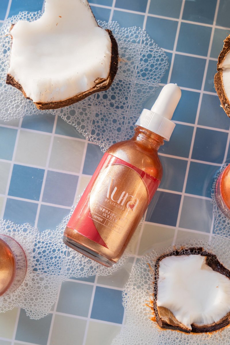 AURA Shimmering Dry Body Oil – Non-Greasy Ultra-Hydrating Glow | Hypoallergenic with Coconut, Almond & Argan Oils + Vitamins A & E | Lightweight Travel Size 1.7 oz