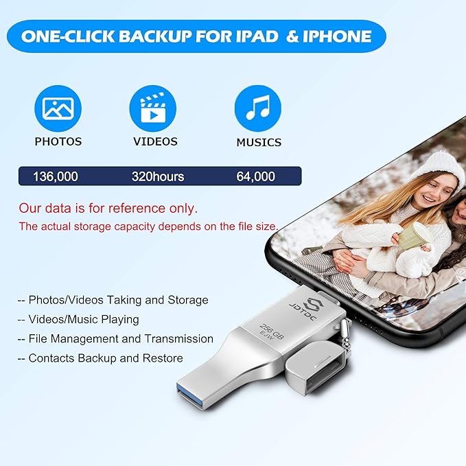Genuine 256GB Apple MFi Certified Photo Stick for iPhone 17/16/15/14-3 in 1 USB C Flash Drive & Memory Stick - High Speed External Storage for Photos Videos iOS Backup, Android & PC (True Capacity)